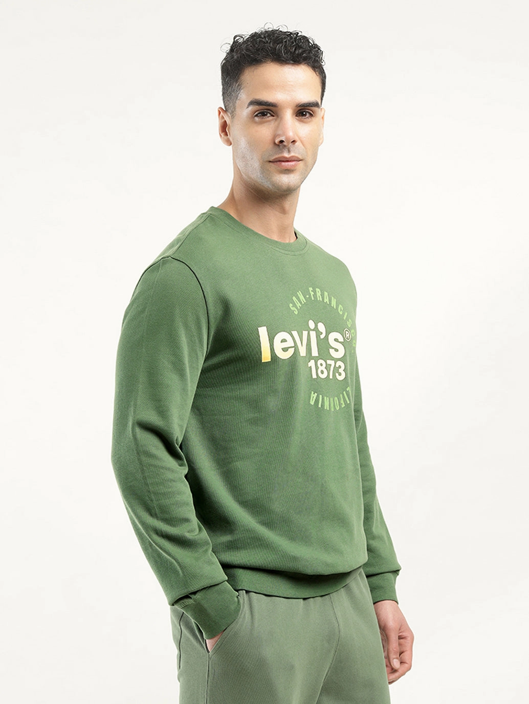 Men's Solid Green Crew Neck Sweatshirt Hop Sweatshirts