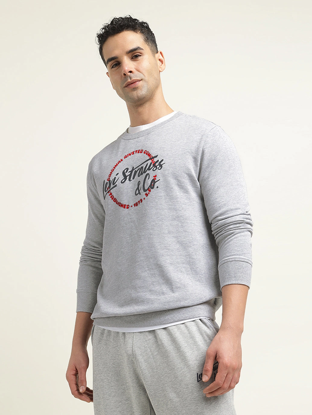 Men's Solid Grey Crew Neck Sweatshirt Raglan Sleeve Sweatshirts