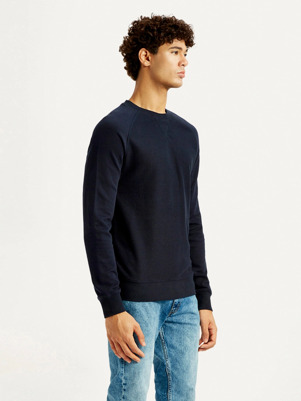 Men's Solid Navy Blue Crew Neck Sweatshirt Custom Printed Crewneck Sweatshirts