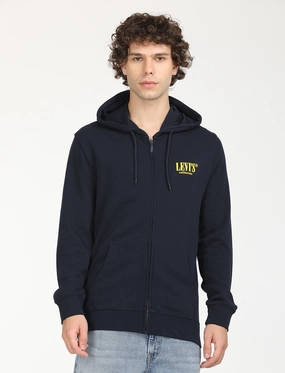 Cut Sweatshirts Men's Solid Navy Hooded Sweatshirt