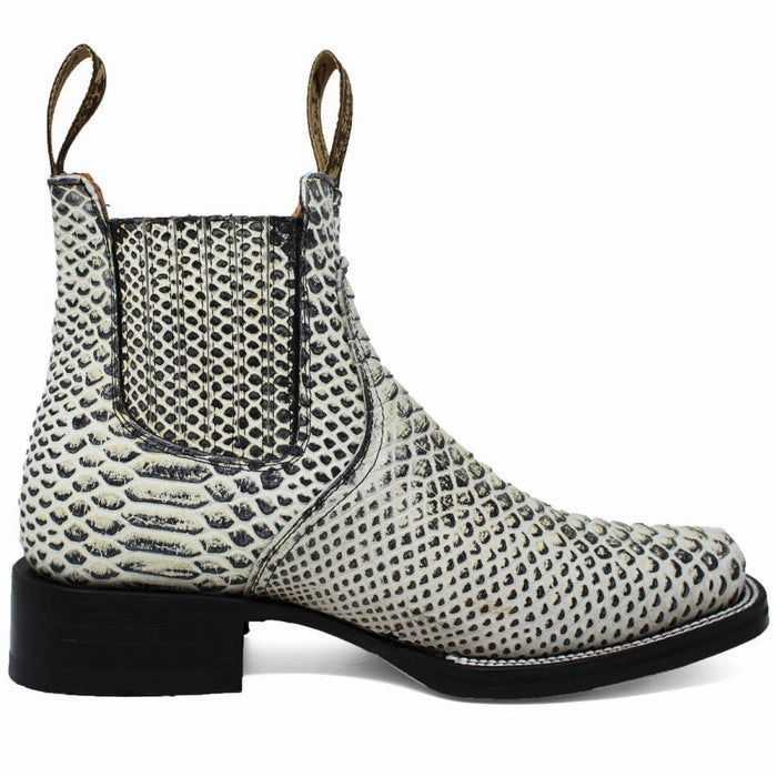 Men's Square Toe Ankle Boots Python Print Natural Hunter Boots