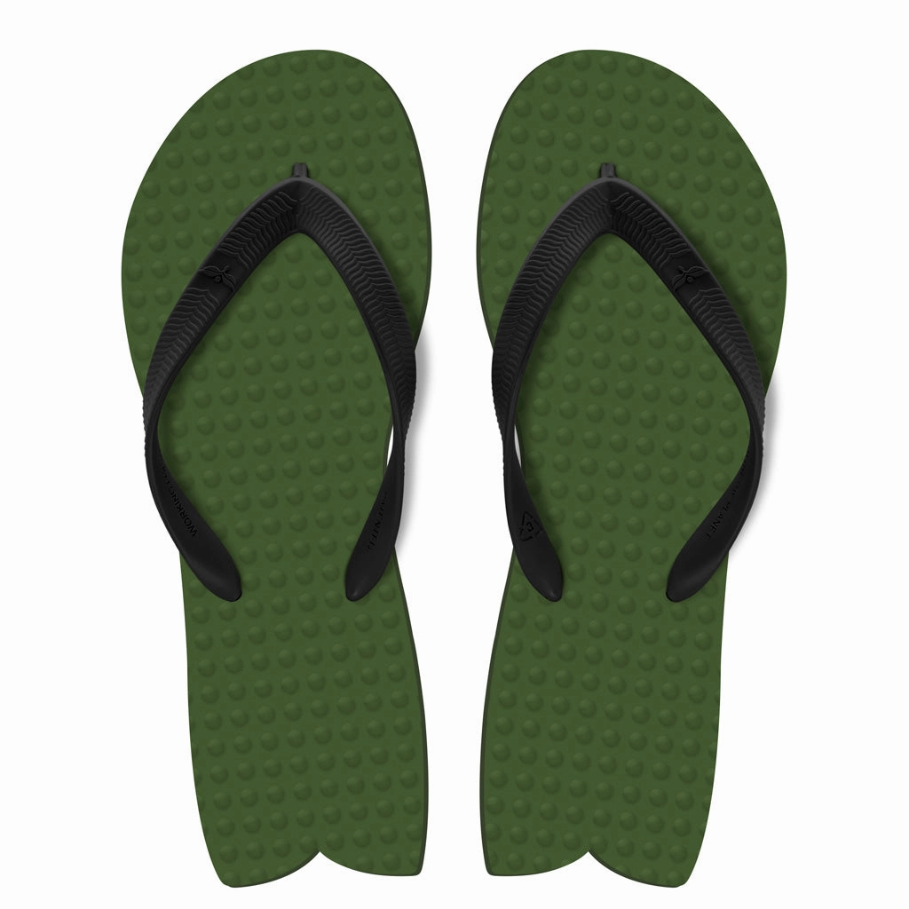 Roxy Beaded Flip Flops Men's Sustainable Flip Flops Fish Style Army Green with Black Straps