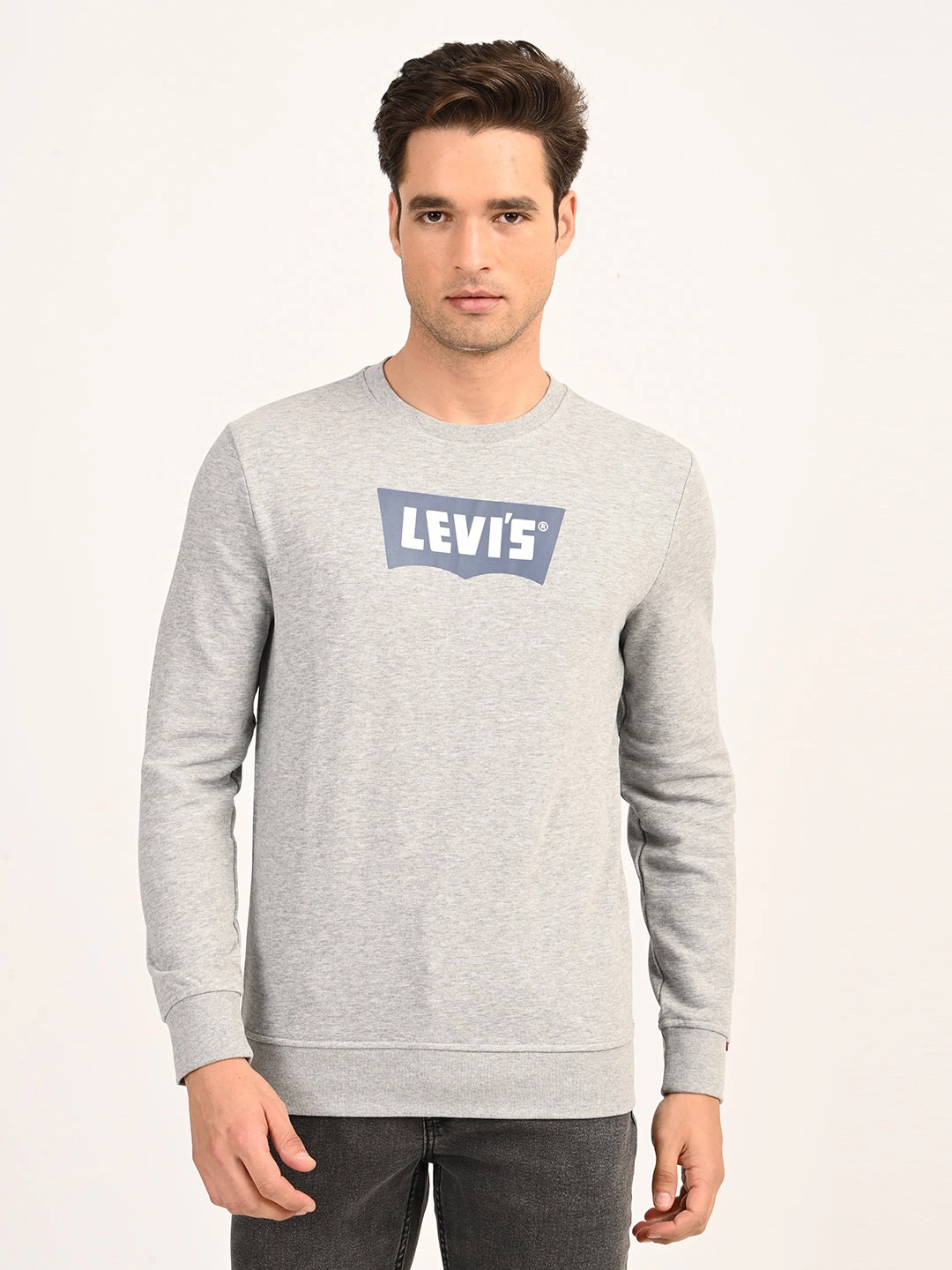 Lily Sweatshirts Men's Typographic Print Light Grey Slim Fit Sweatshirt
