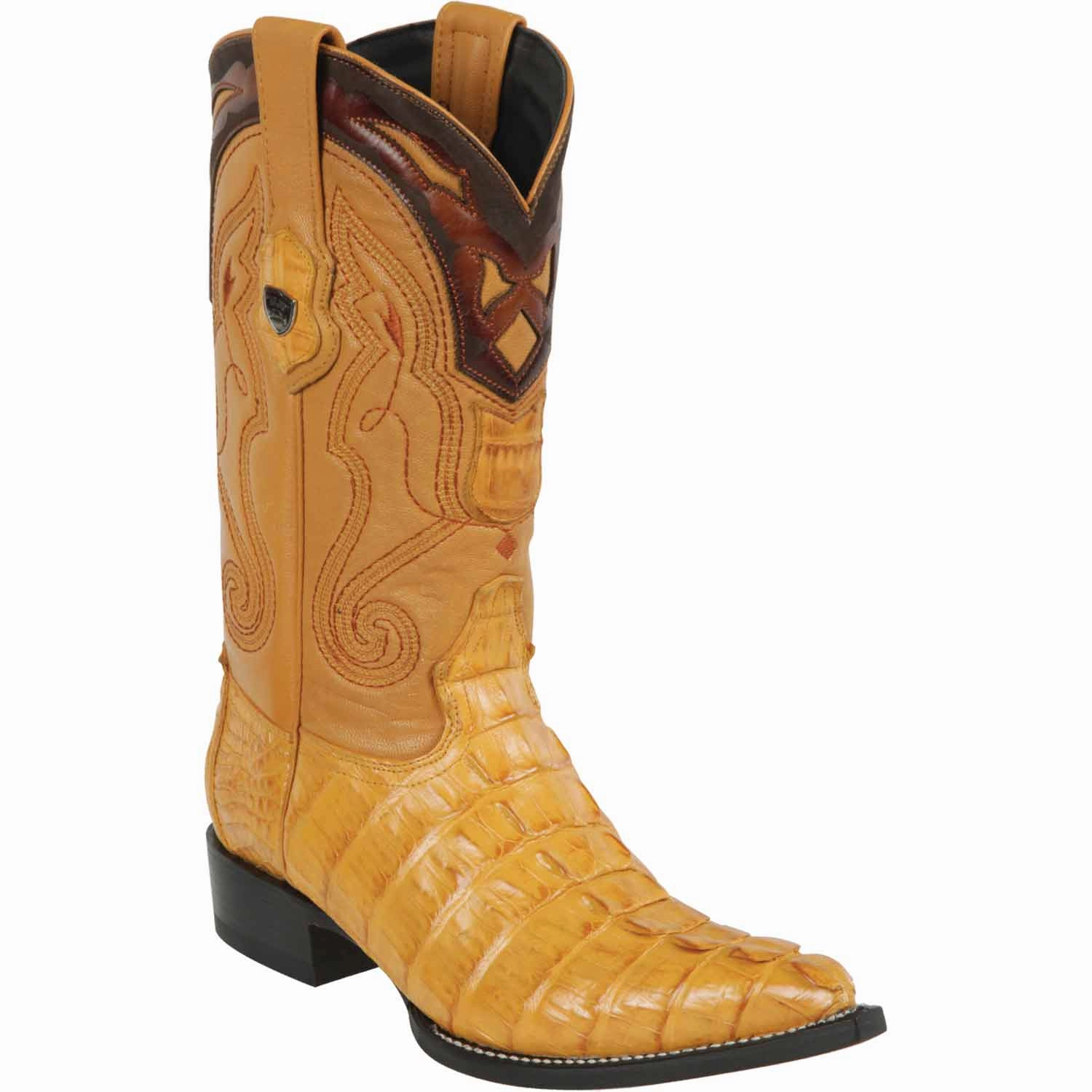 Men's Wild West Caiman Tail Skin 3X Toe Boots 29501-A Tan Knee High Boots
