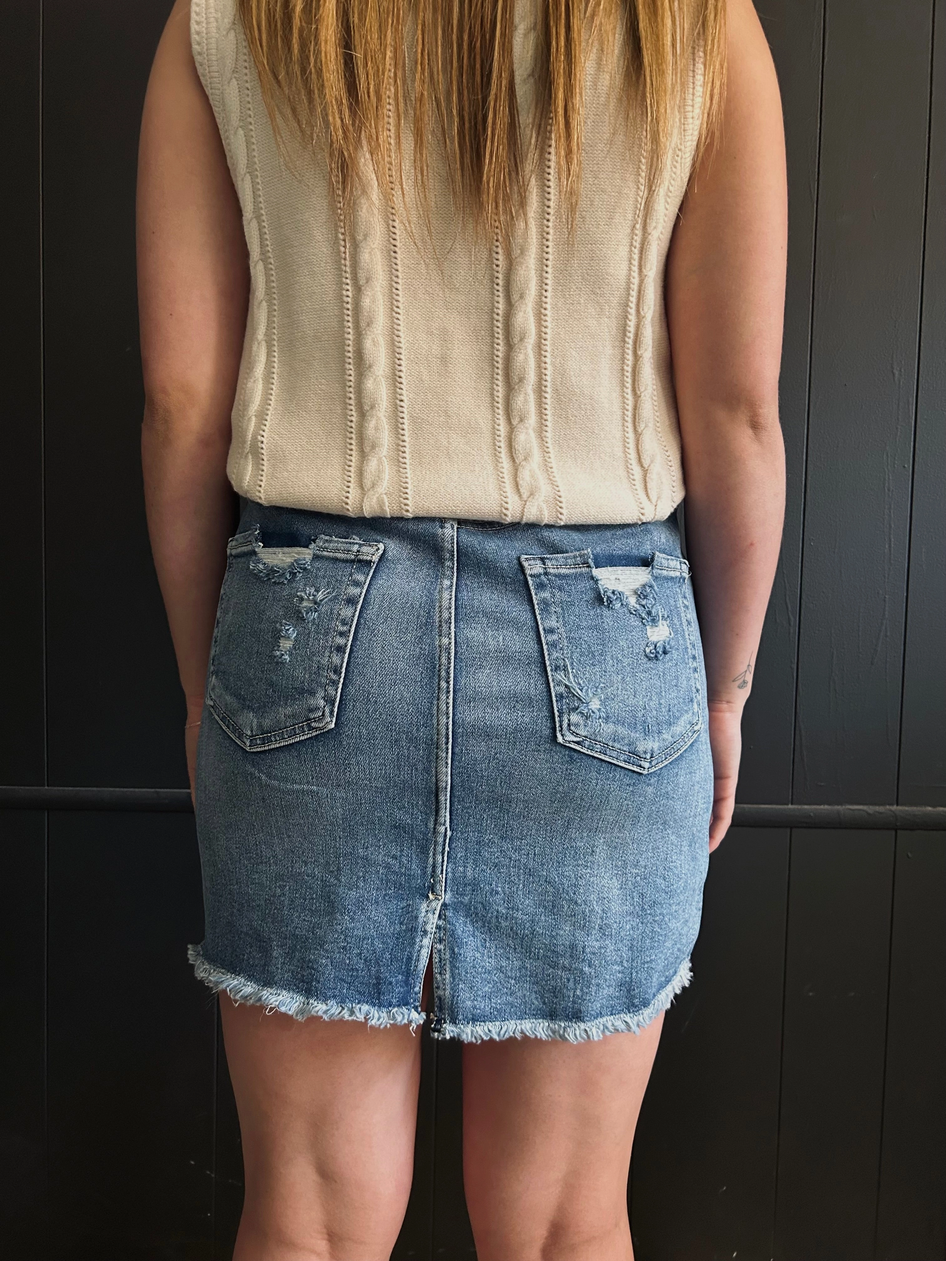 Mid Waist Medium Wash Pencil Skirt