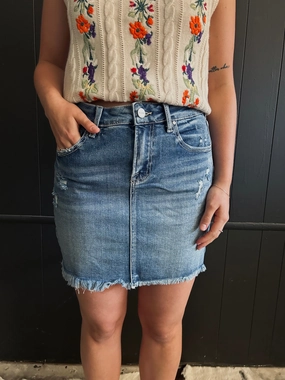  Mid Waist Medium Wash Pencil Skirt