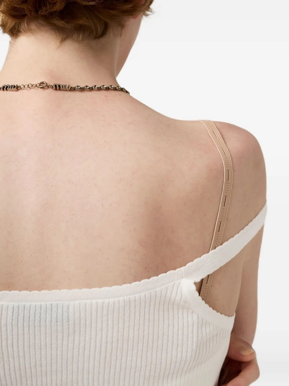 MIU MIU - Women Cotton Knit Tank Top Metallic Knitwear