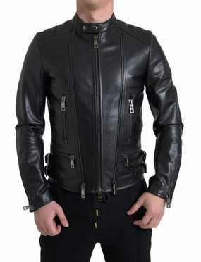 Personalized Jackets No Minimum Black Leather Zipper Coat Men Jacket