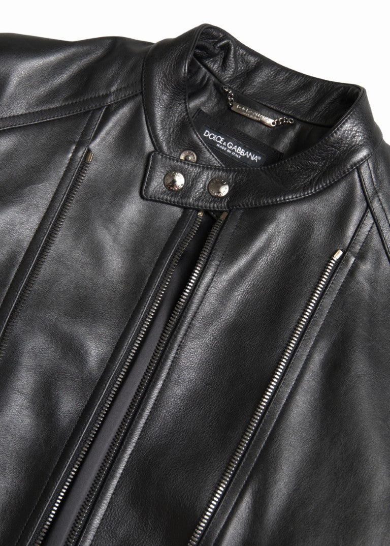 Black Leather Zipper Coat Men Jacket Mitchell And Ness Jackets