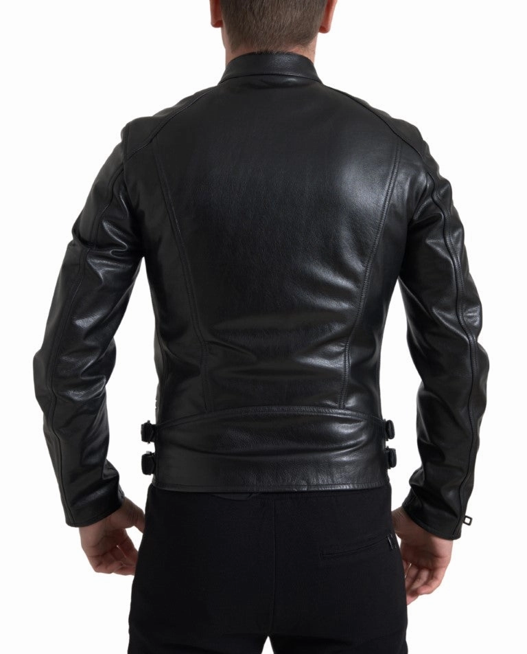 Jackets With Zippered Pockets Black Leather Zipper Coat Men Jacket