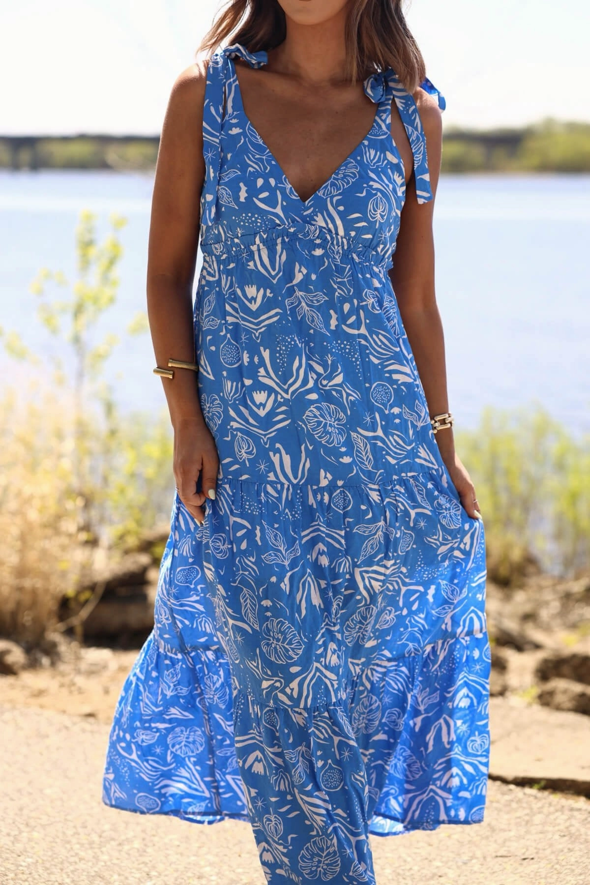 Blue and White Print Tiered Maxi Dress - FINAL SALE Modern Tank Maxi Dress