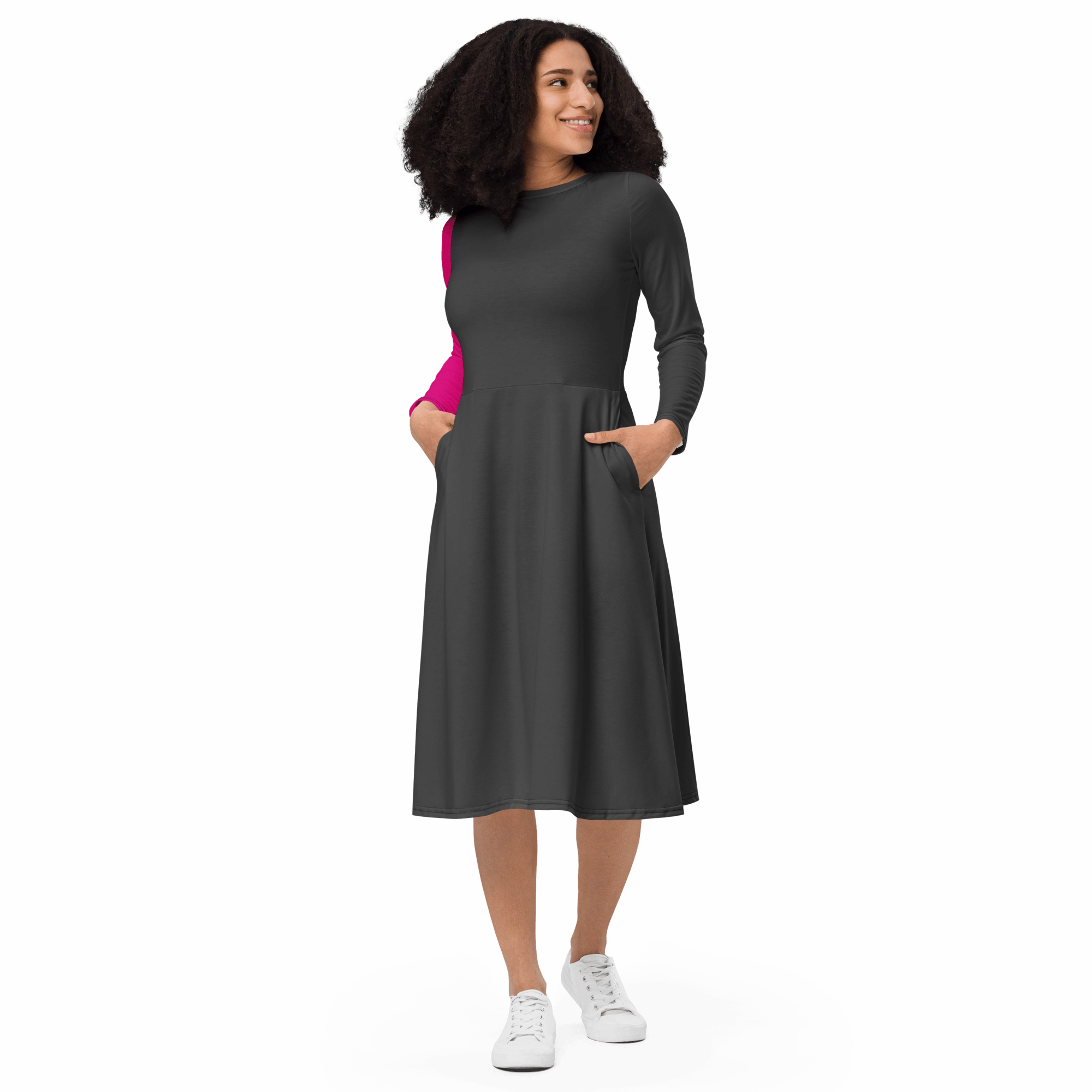 'Polychromatic' Long Sleeve Midi Dress Boho Long Sleeve Midi Dress