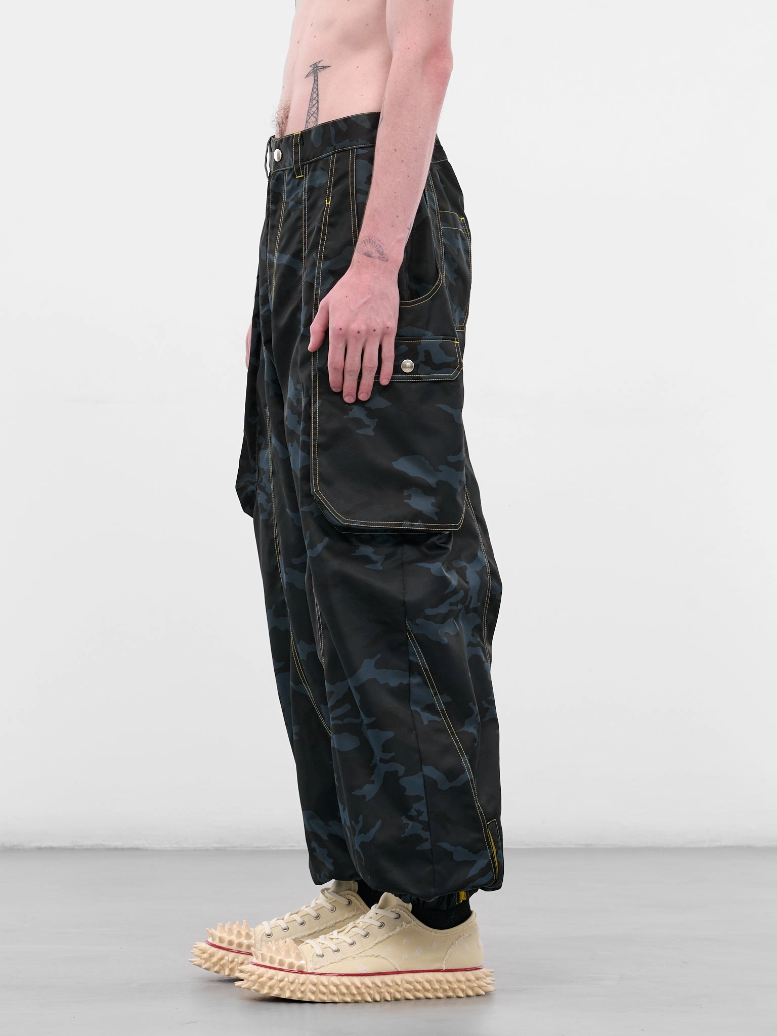 Crinkle Cargo Pants Navy Camouflage Nylon Cargo Pants (KL984-NAVY-CAMOUFLAGE)