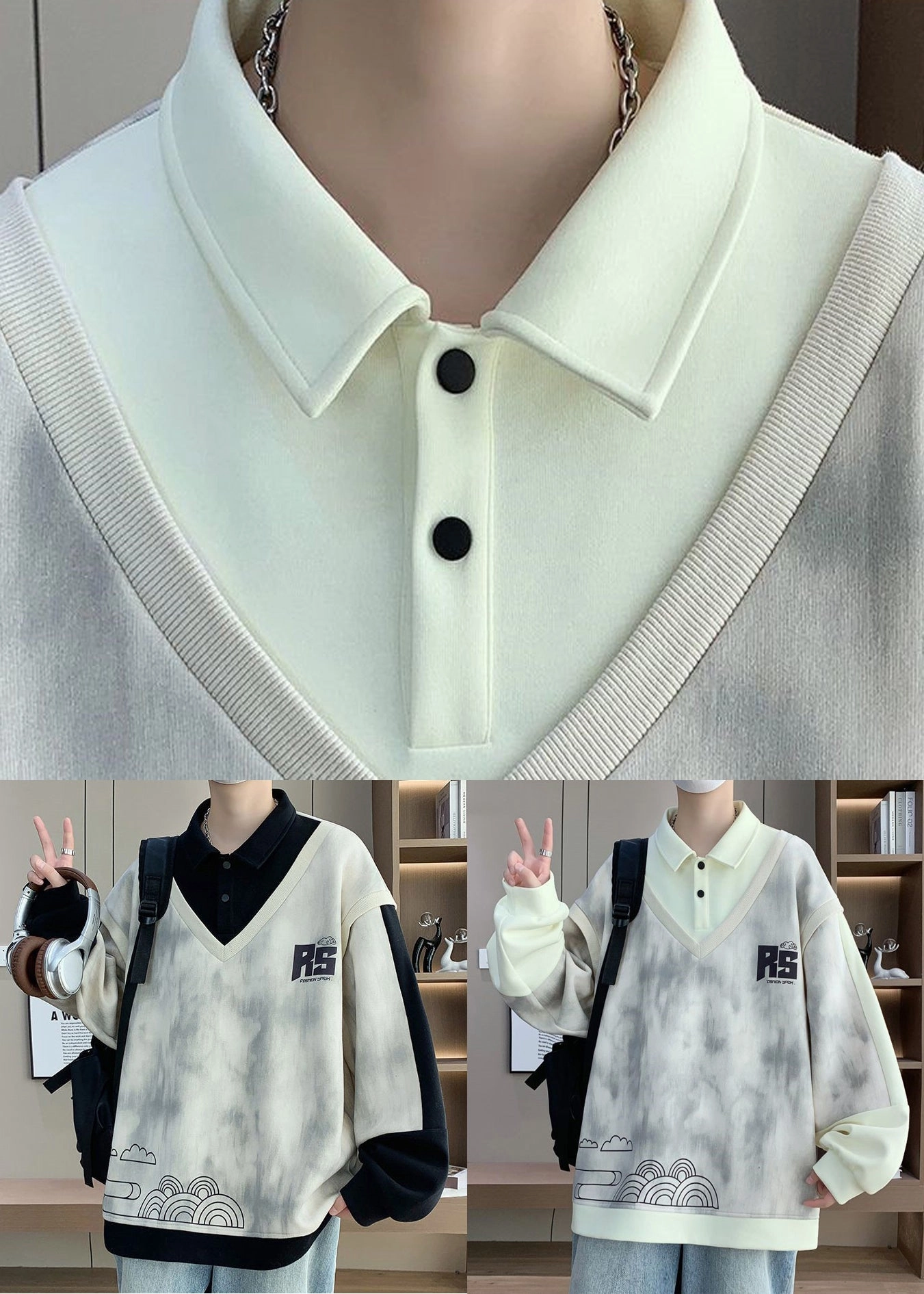 Youth Camo Sweatshirts Cotton Button Black Mens Sweatshirts Patchwork Print Chic Spring