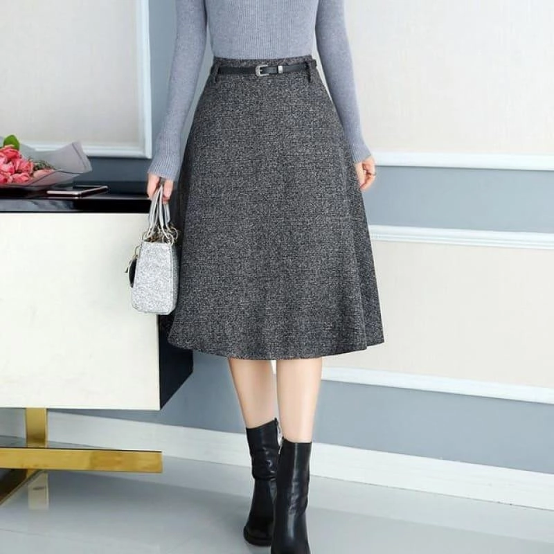 A Line High Waist Plaid Pleated  Swing Skirts Spring Maxi Skirt