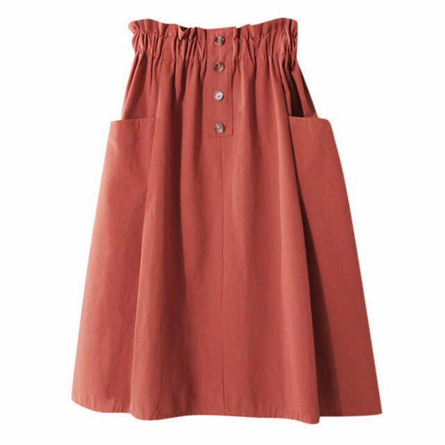 Maxi Tulle Skirt FREE OSTRICH Women Skirt College Style Solid Color High Waist Double Pocket Button Dignified Fashion Summer Short Skirt Under It