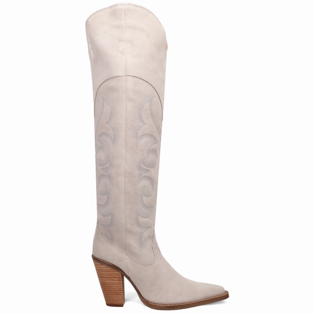 Online Exclusive | Dingo | Primadonna Suede Leather Boot in White **PREORDER High Heels And Cowboy Boots