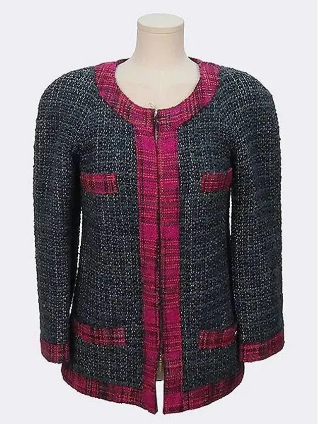 Wings Leather Jackets P59602 Green Pink Color Tweed Women s Jacket Size 36 Chanel