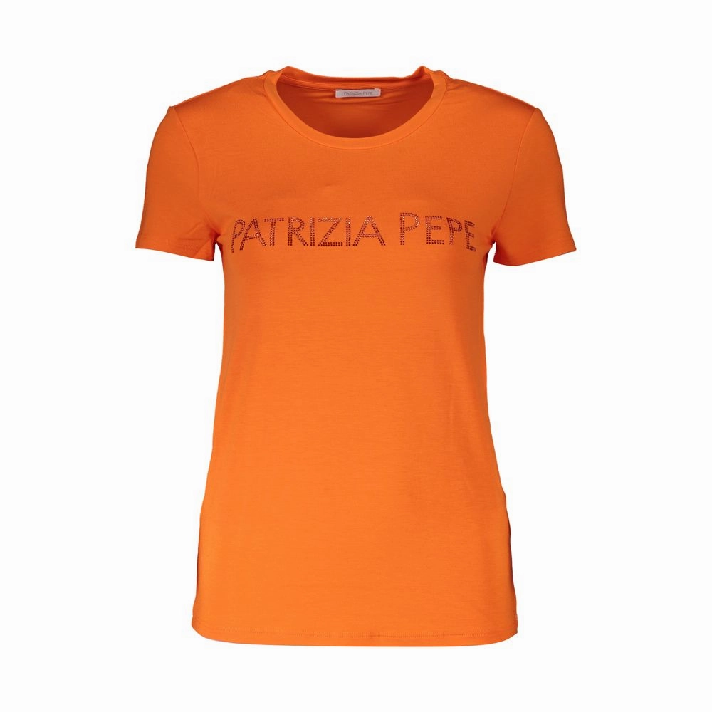 Patrizia Pepe Orange Elastane Women Top Funny Band T Shirts