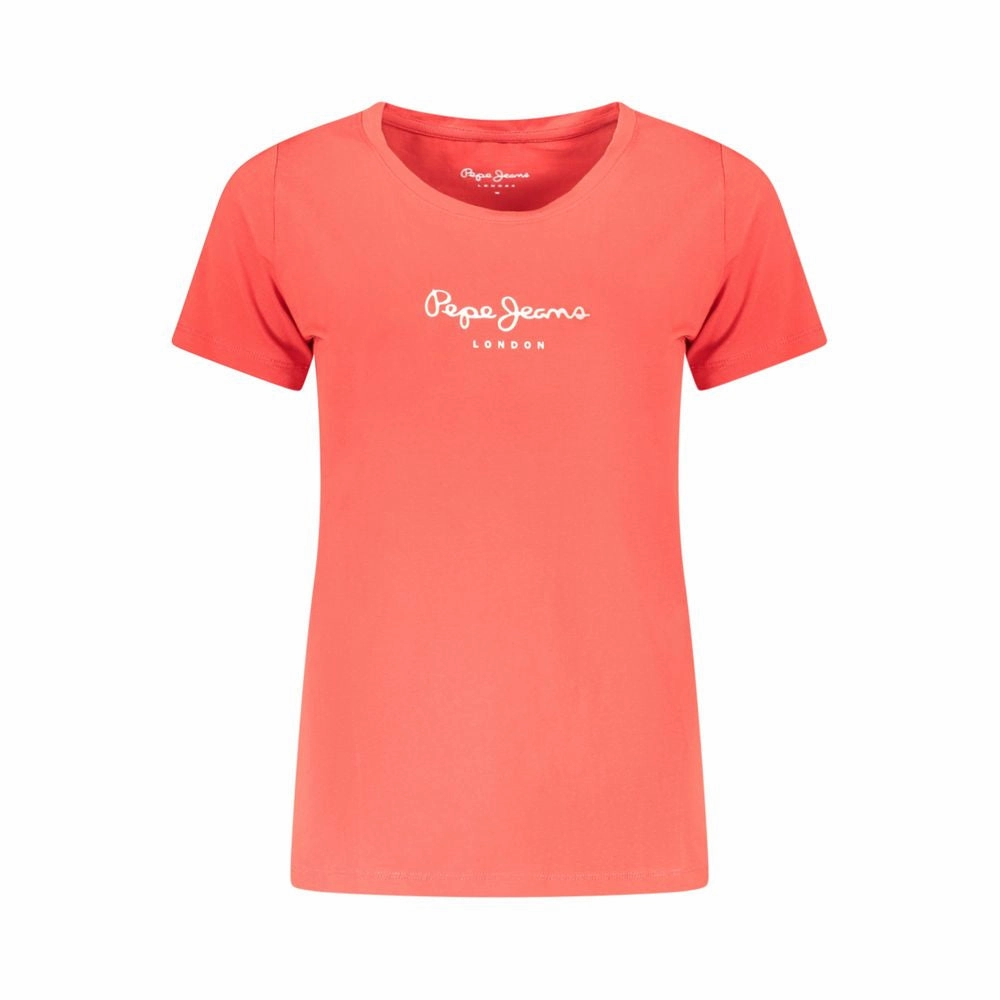 Pepe Jeans Red Cotton Women T-Shirt T Shirts With Graphics On The Back