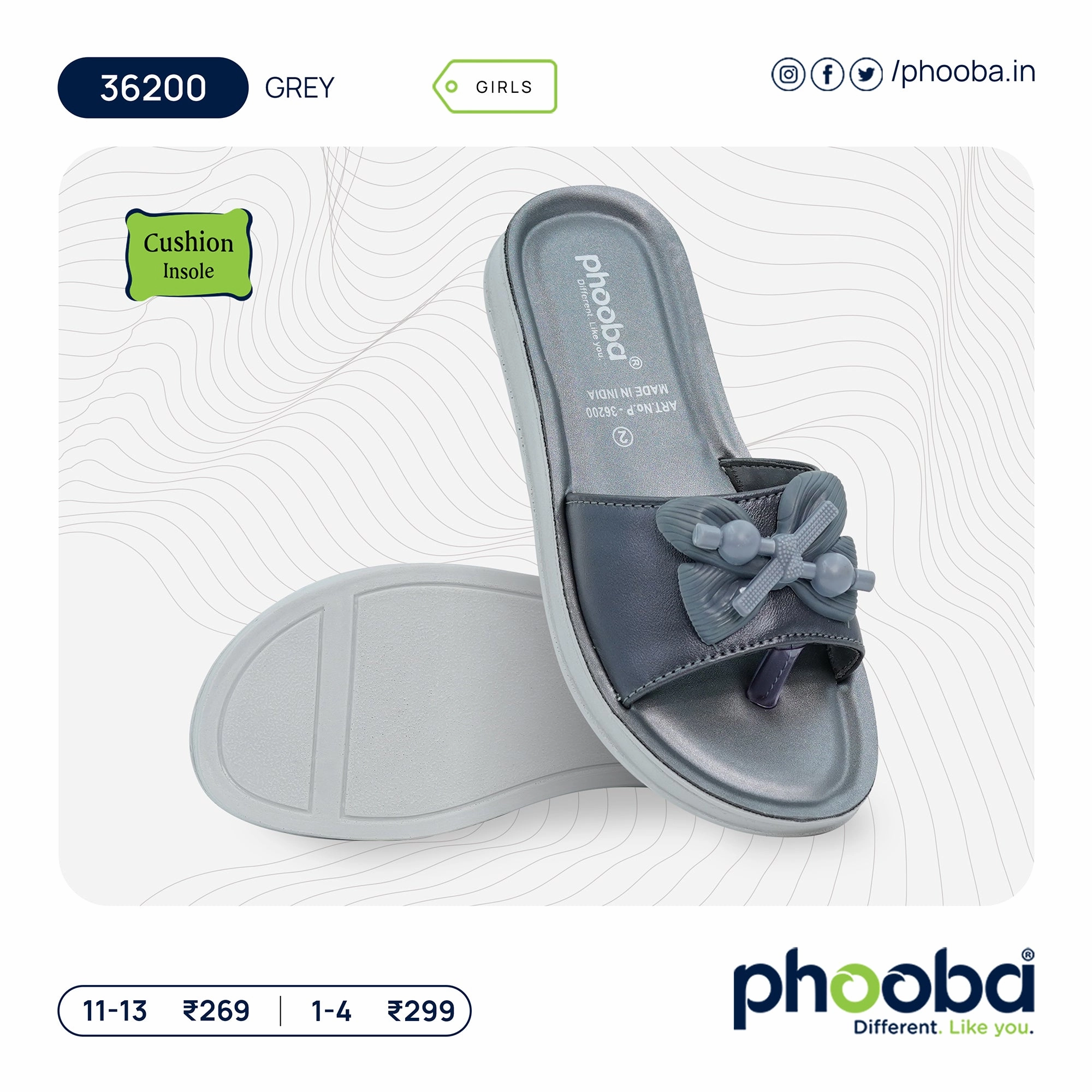 Phooba PU Slippers & Flip - Flops for Girls - Style 36200 Flip Flops With Glitter Straps