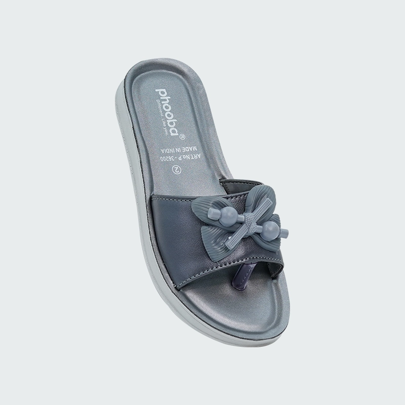 Phooba PU Slippers & Flip - Flops for Girls - Style 36200 Quick Silver Flip Flops