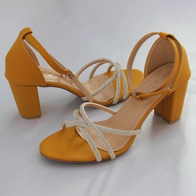Yellow Block Heel Sandal for women Velcro Sandals