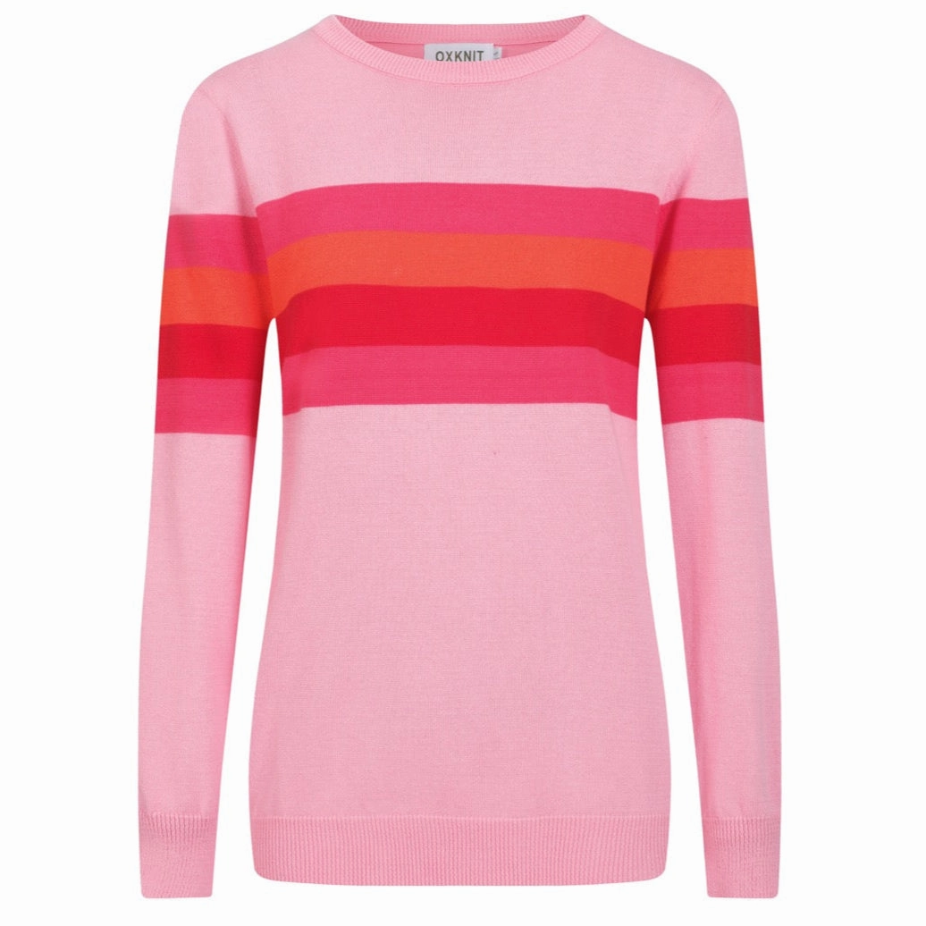 Women's pink striped retro jacquard knitwear Ese Knitwear
