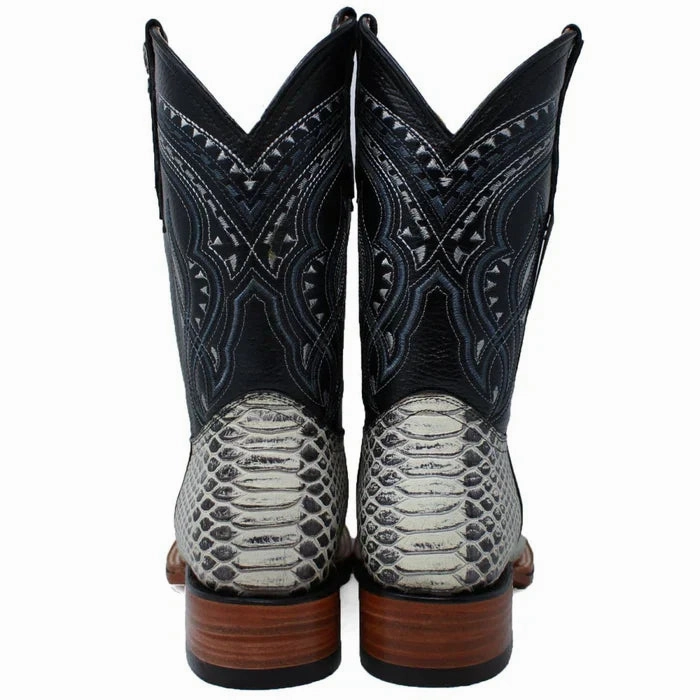 Square Toe Black Boots Womens Men's Python Print Leather Square Toe Boots - Natural