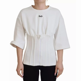 Dolce & Gabbana White Cotton Corset Stretch Top  T-shirt Blank Camo T Shirts