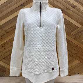 L.L. Bean - Women's Quilted 1/4 Zip Pullover - MSRP $129: Cream/White-women-MD Indiana University Sweatshirts Vintage