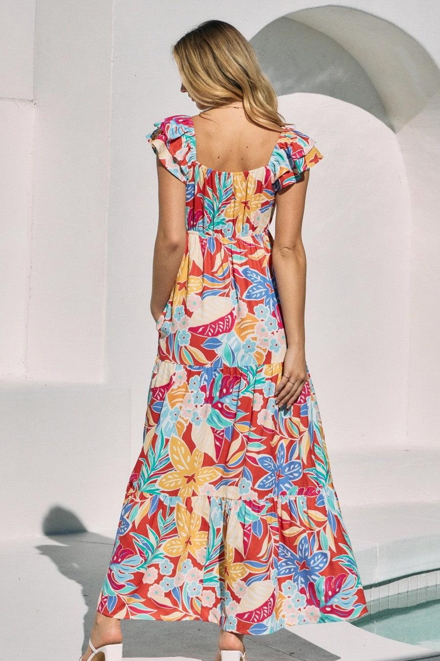 Crepe Tiered Maxi Dress Santorini Red Maxi Dress