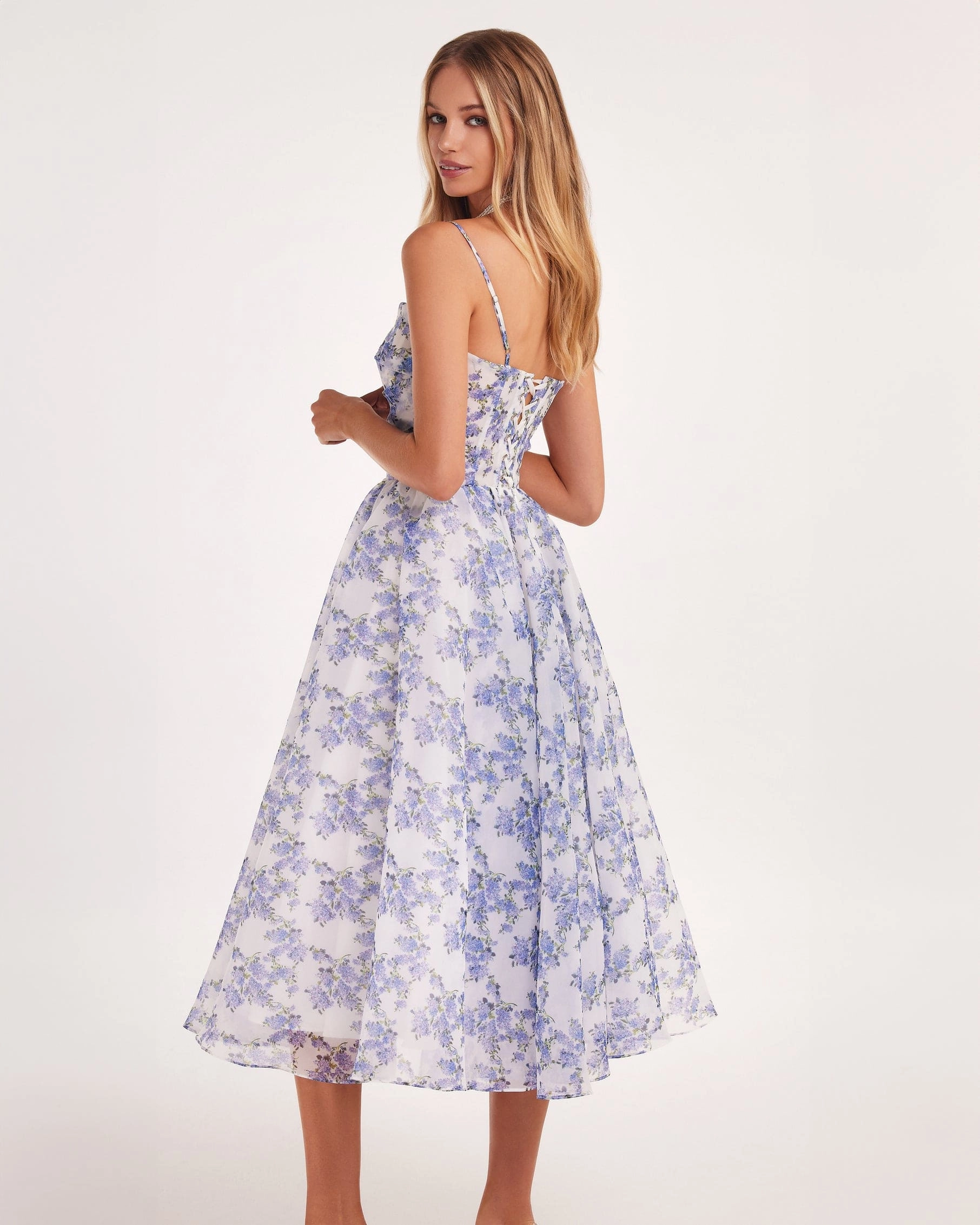Blue Hydrangea spaghetti strap midi dress Music Festival Dress To Impress