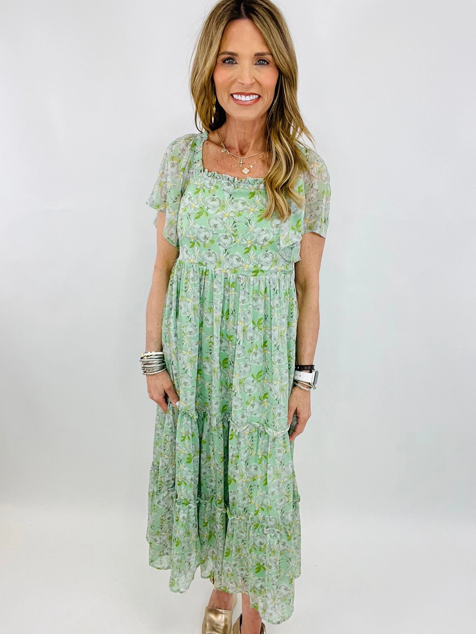 PICKING THE SEAGRASS MIDI DRESS Sleeved Midi Dress