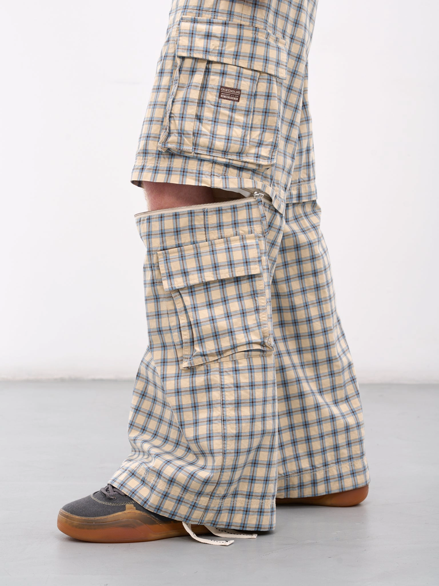 Plaid Zip Panel Cargo Pants (ERL11P007-BEIGE-BLUE) Arizona Cargo Pants