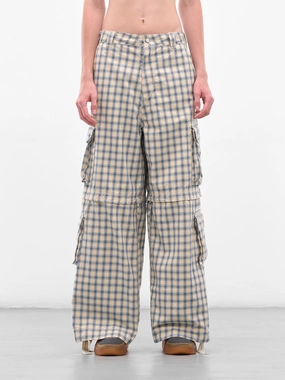 Plaid Zip Panel Cargo Pants (ERL11P007-BEIGE-BLUE) Paige Dion Cargo Pants
