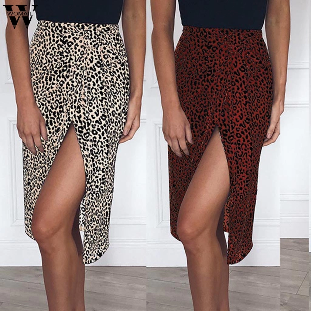 Goth Skirt Womail Women Skirt High Waist Split Midi Skirts Leopard Dot Print Casual Summer Skirt Sexy High Fashion Boho Skirt 2019 M523