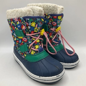 Size 1Y: Mini Boden Blue/Colorful Floral Toggle Strap Snow Boots Boots Dc Snow