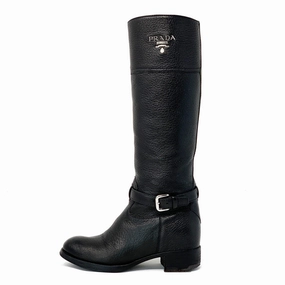 Prada Logo Black Riding Boots 36 Metatarsal Safety Boots
