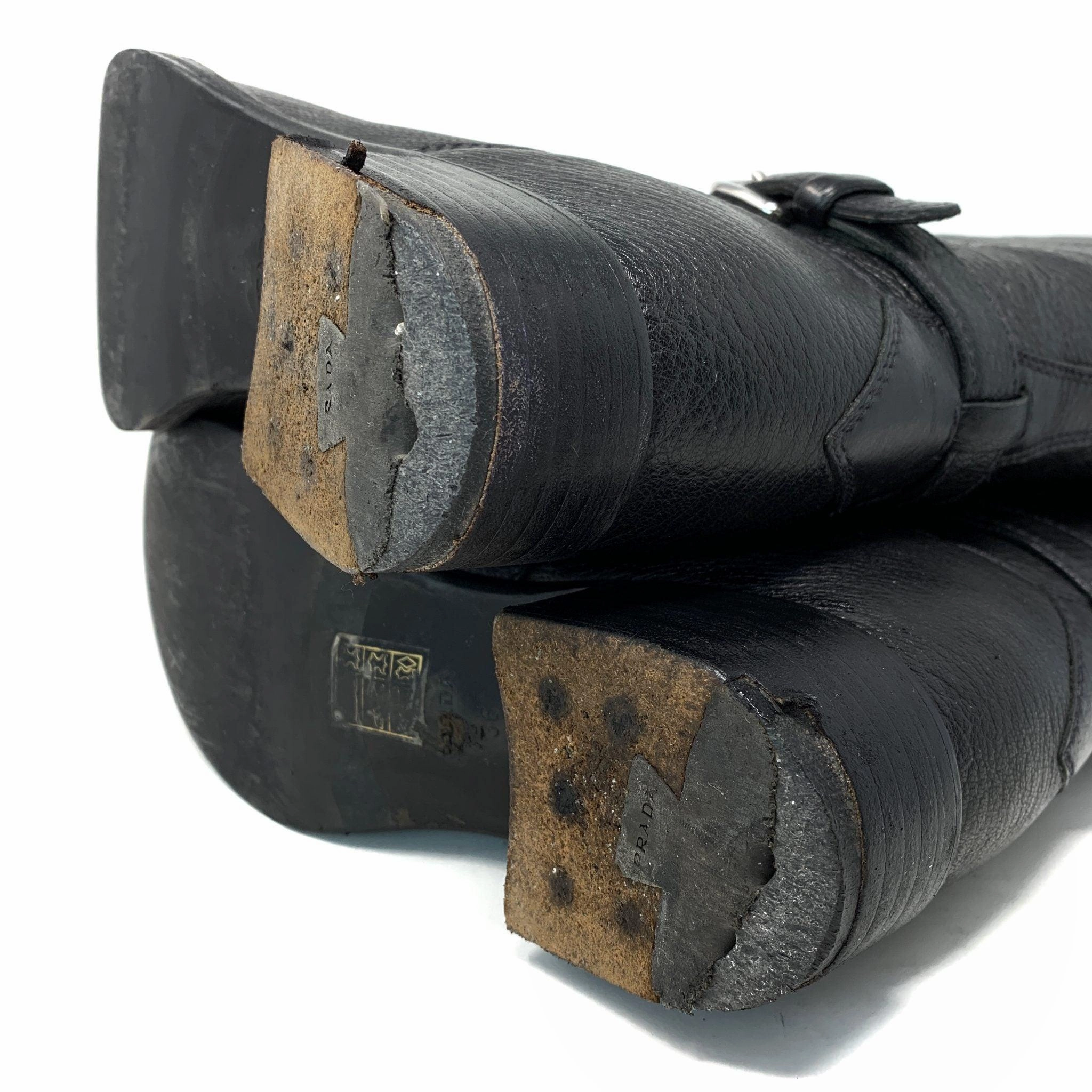 Snakeskin Ankle Boots Prada Logo Black Riding Boots 36