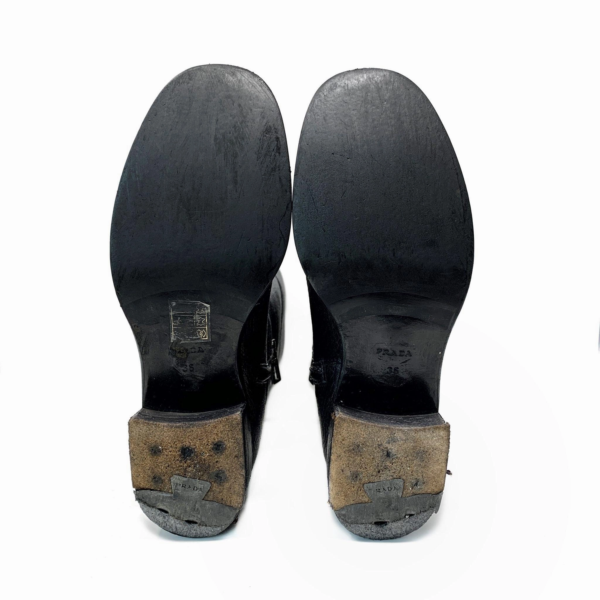 Prada Logo Black Riding Boots 36 Lightweight Hunting Boots