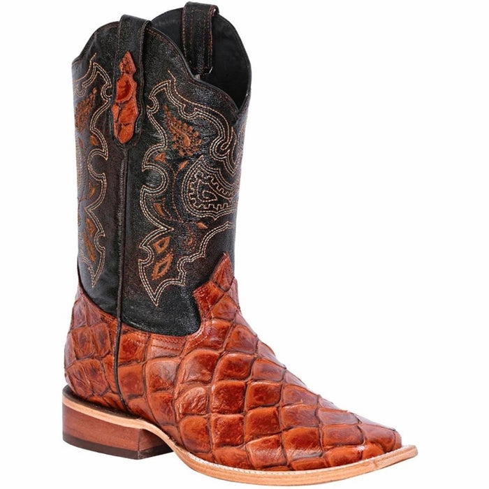 Narrow Calf Cowgirl Boots Botas de Pescado Pirarucu Grabado en Horma Rodeo Cuadrada