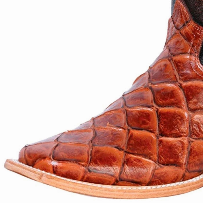 Botas de Pescado Pirarucu Grabado en Horma Rodeo Cuadrada Elliott's Boots