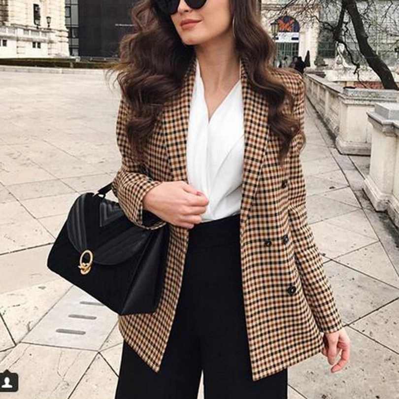Fashion Autumn Women Plaid Blazers and Jackets Cute Warm Jackets