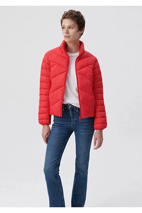 Gallery Plus Size Coats Blue Women's Stand Collar Red Puffer Coat
