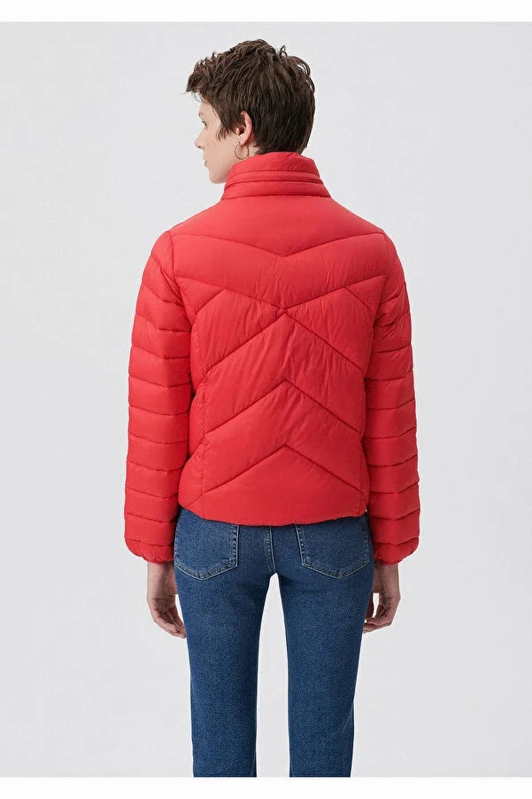 Blue Women's Stand Collar Red Puffer Coat Pull And Bear Coats