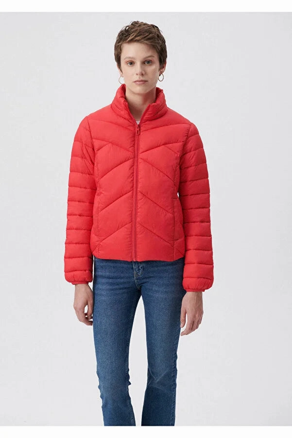 Winter House Coats Blue Women's Stand Collar Red Puffer Coat