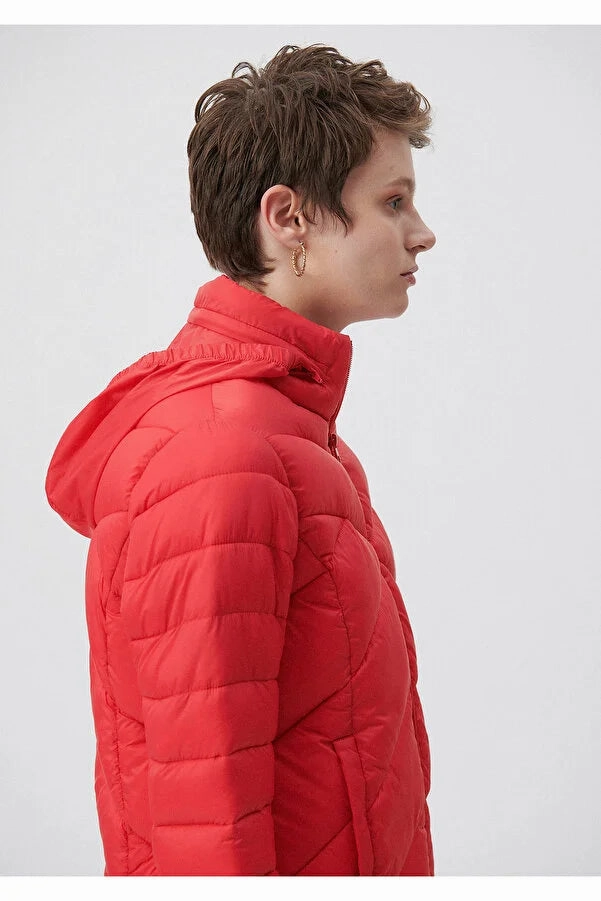 Antarctic Coats Blue Women's Stand Collar Red Puffer Coat