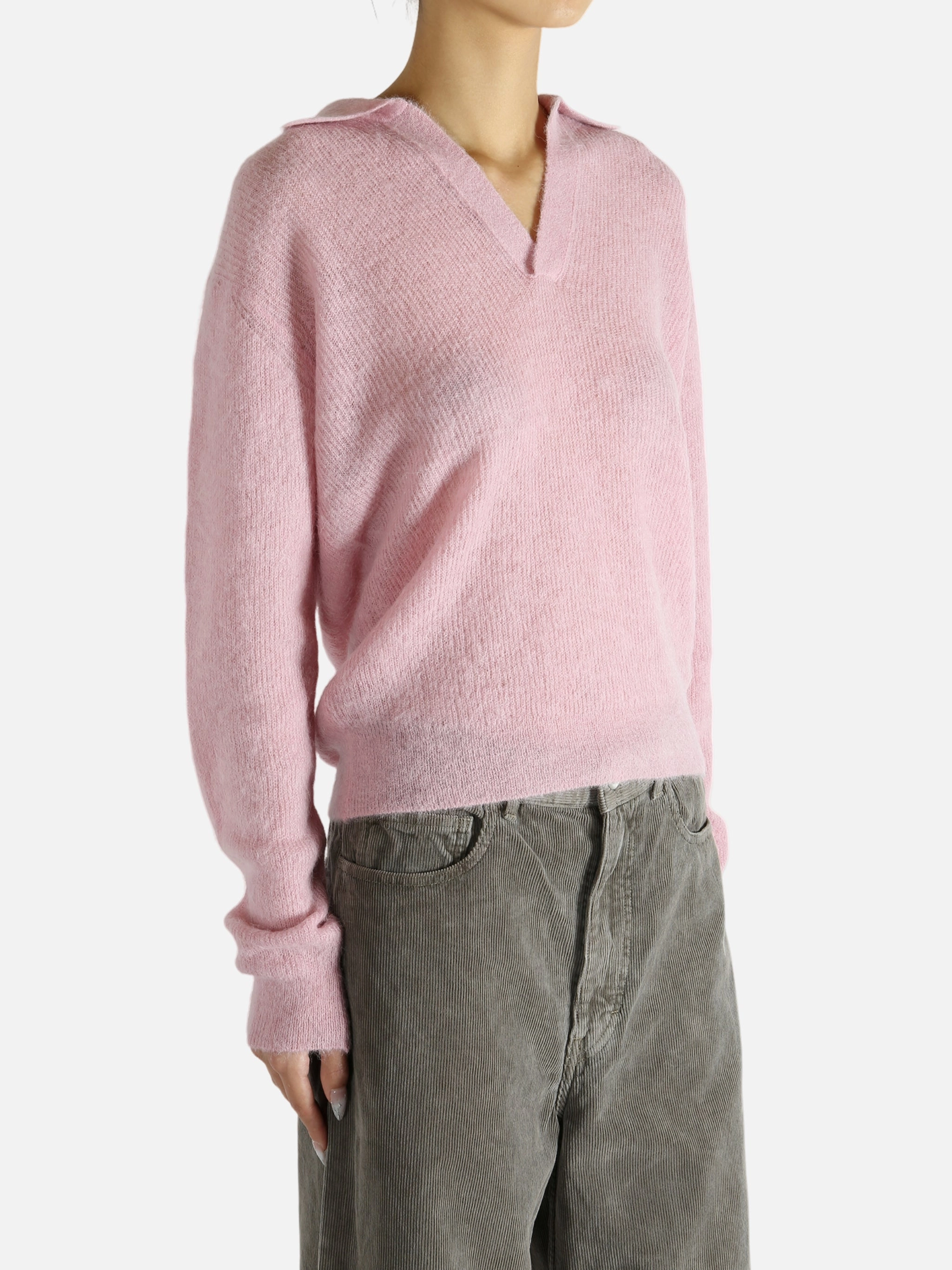 AURALEE - Women Baby Suri Alpaca Sheer Knit Skipper Polo Honeysuckle Knitwear