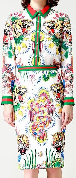 Print Web-Trim Shirt and Pencil Skirt Set